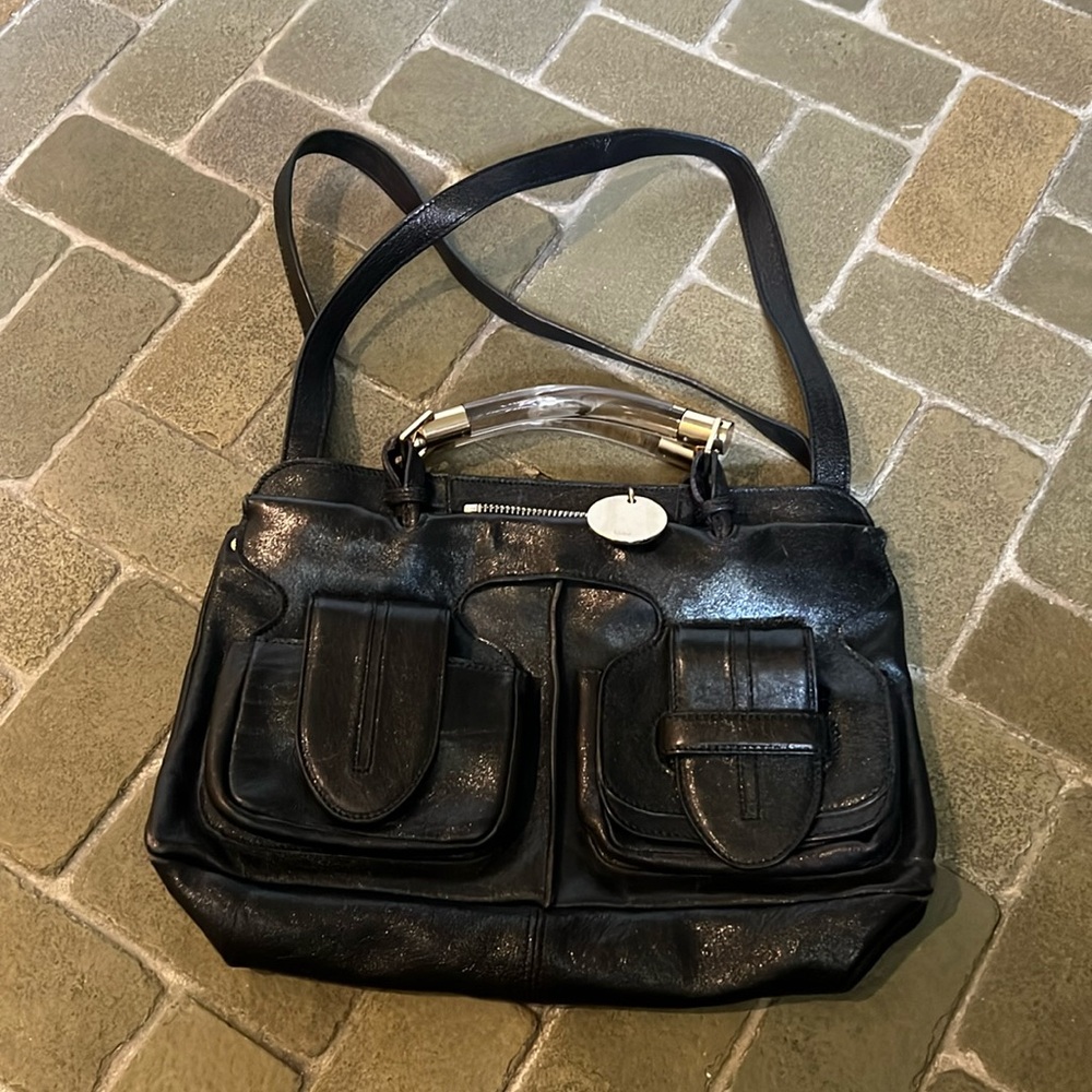 Vintage Leather Chloe Handbag with Lucite handles EUC